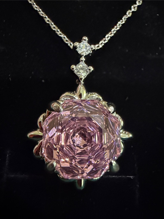 The Unbranded Brand Jewelry - Pink Zircon Rose Cut Pendant Necklace in 18k plated over 925 Sterling Silver